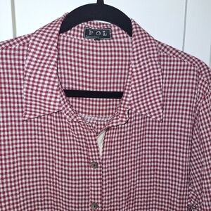 POL Women's Red Checkered Button Down Shirt NWOT